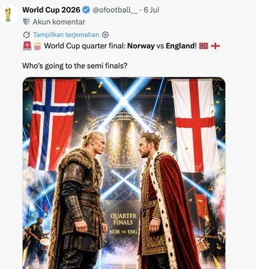 Inggris vs Norwegia di Perempatfinal Piala Dunia 2026, Duel Kane vs Haaland