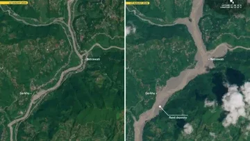 Citra satelit sebelum dan sesudah banjir dahsyat melanda Nepal