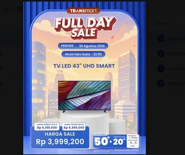 Transmart Full Day Sale Tawarkan Diskon TV LED 43 UHD Smart