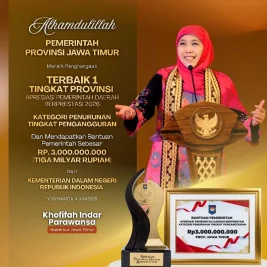 Pemprov Jatim Raih Penghargaan Penurunan Tingkat Pengangguran Terbuka 2026