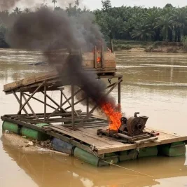 Polsek Cerenti Musnahkan 31 Rakit Tambang Emas Ilegal di Sungai Kuantan