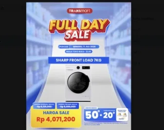Mesin Cuci Sharp Front Load 7kg Diskon Gede di Transmart Full Day Sale