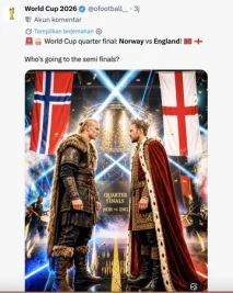 Duel Kane vs Haaland: Inggris Hadapi Norwegia di Perempat Final Piala Dunia 2026