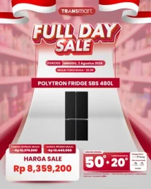 Diskon Gede Kulkas Side by Side Polytron di Transmart Full Day Sale