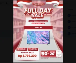 Diskon Jumbo LED TV 43 Inch di Transmart Full Day Sale